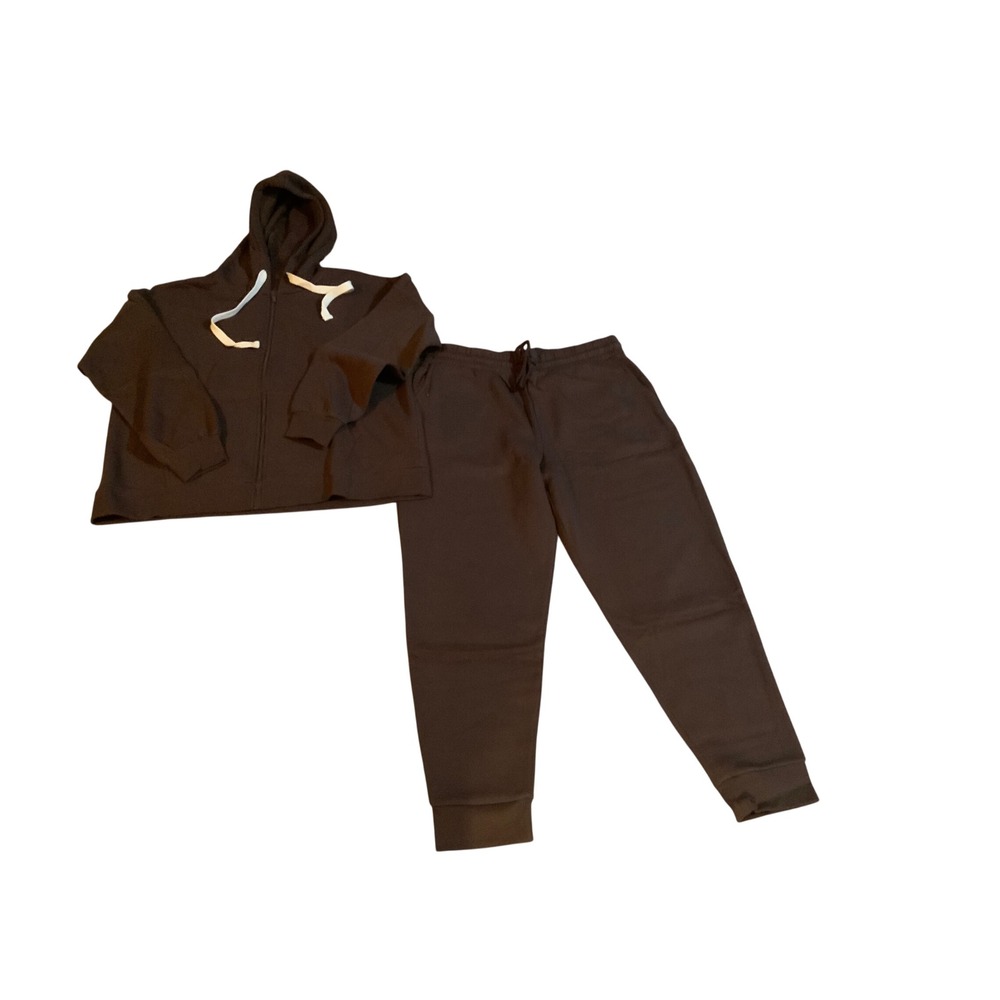Zenana Womens 1X Chocolate Brown Zip Hoodie and Joggers Sweatpant Set Loungewear
